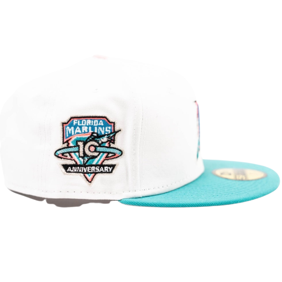 New Era Florida Marlins White/Teal 10th Anniversary Pink UV 59FIFTY Fitted Hat