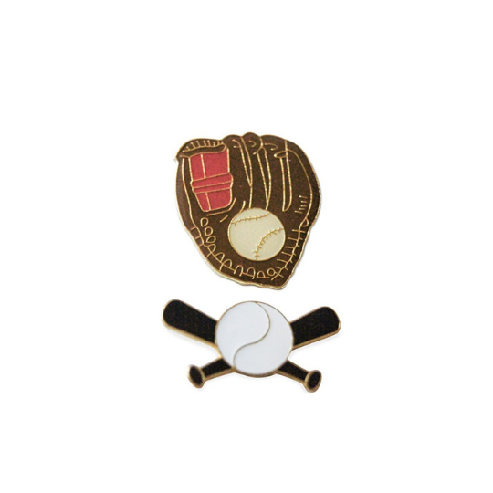 2 Pins Baseball Glove & Cross Bat Fitted Hat Pin