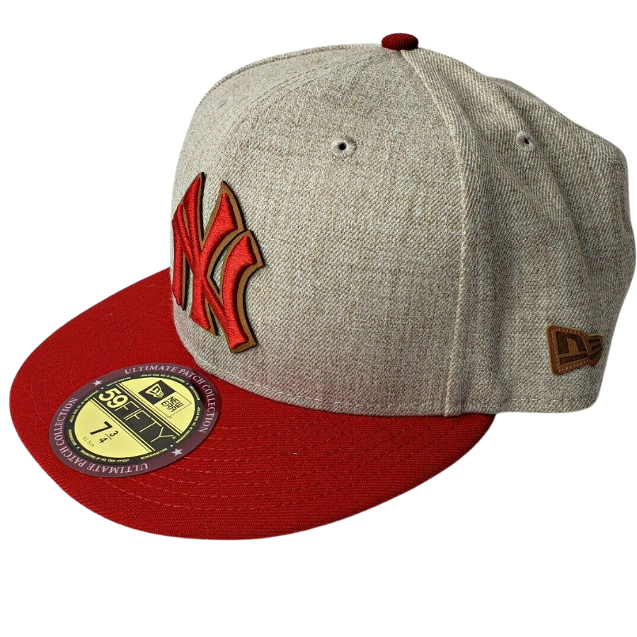 New Era New York Yankees Heather Grey/Scarlet/Brown Cooperstown 59FIFTY Fitted Hat