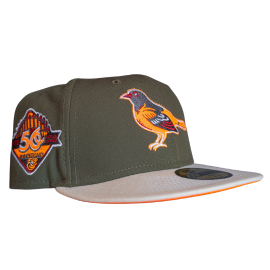 New Era Baltimore Orioles Olive/Orange/Off-White 50th Anniversary 59FIFTY Fitted Hat