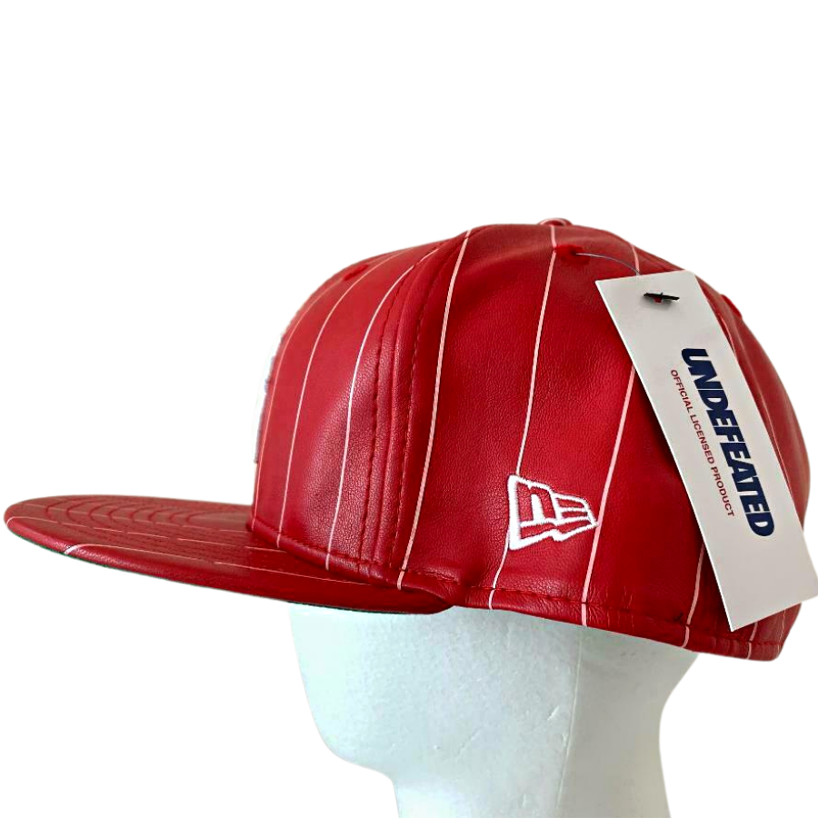 New Era x Undefeated Red Leather Pinstripe Kelly Green Undervisor 59FIFTY Fitted Hat