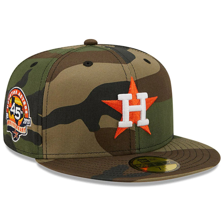 New Era Camo Houston Astros 45th Anniversary Patch Woodland Undervisor 59FIFTY Fitted Hat