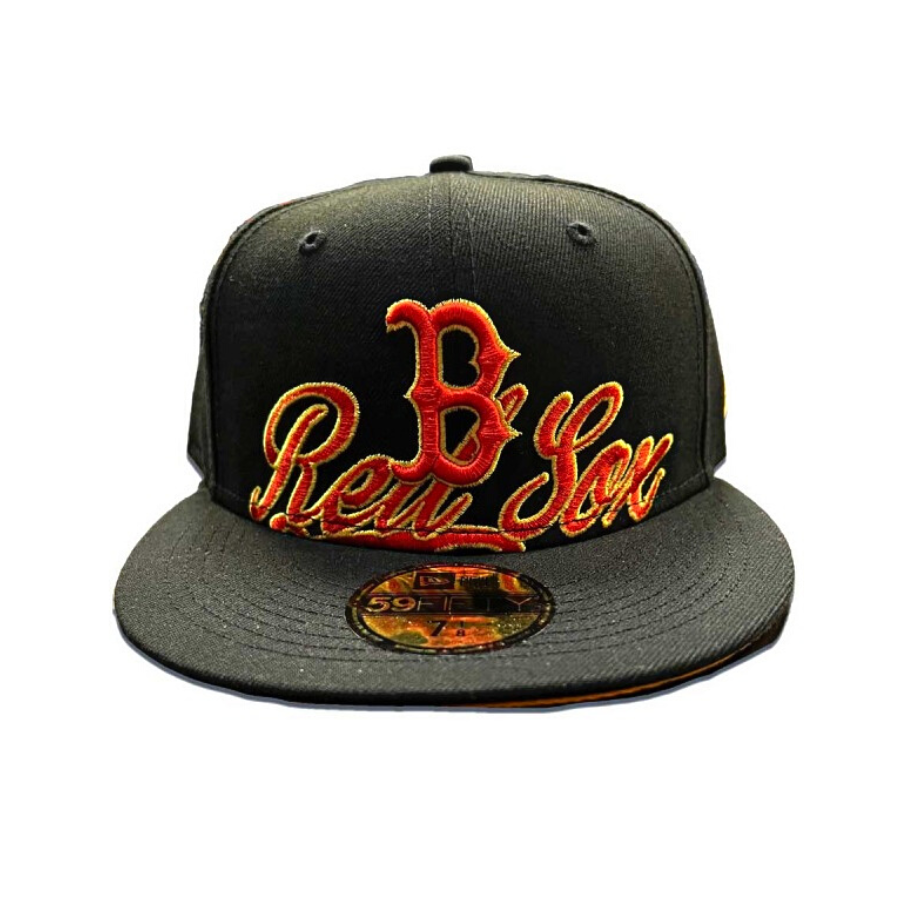 New Era Boston Red Sox Black/Orange Logo Script 59FIFTY Fitted Hat