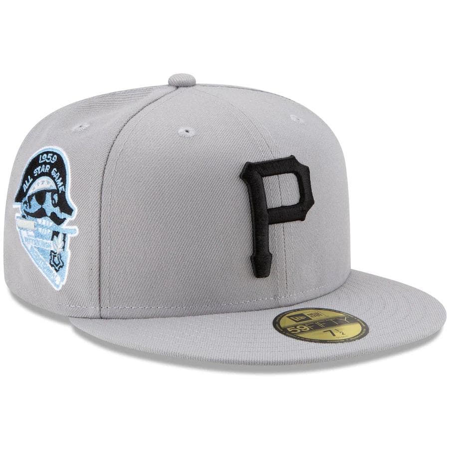 New Era Pittsburgh Pirates Gray 1959 MLB All-Star Game Cooperstown Collection Sky Blue Undervisor 59FIFTY Fitted Hat