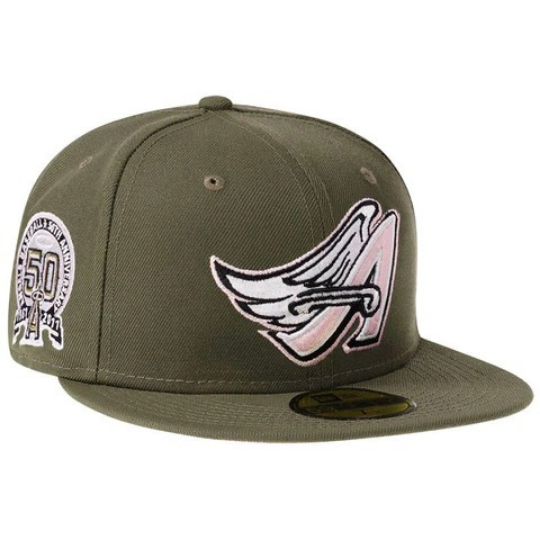 New Era Anaheim Angels Olive/Pink 50th Anniversary 59FIFTY Fitted Hat
