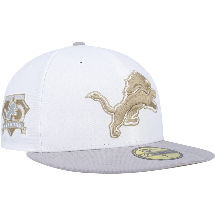 New Era White/Gray Detroit Lions 75th Anniversary Gold Undervisor 59FIFTY Fitted Hat