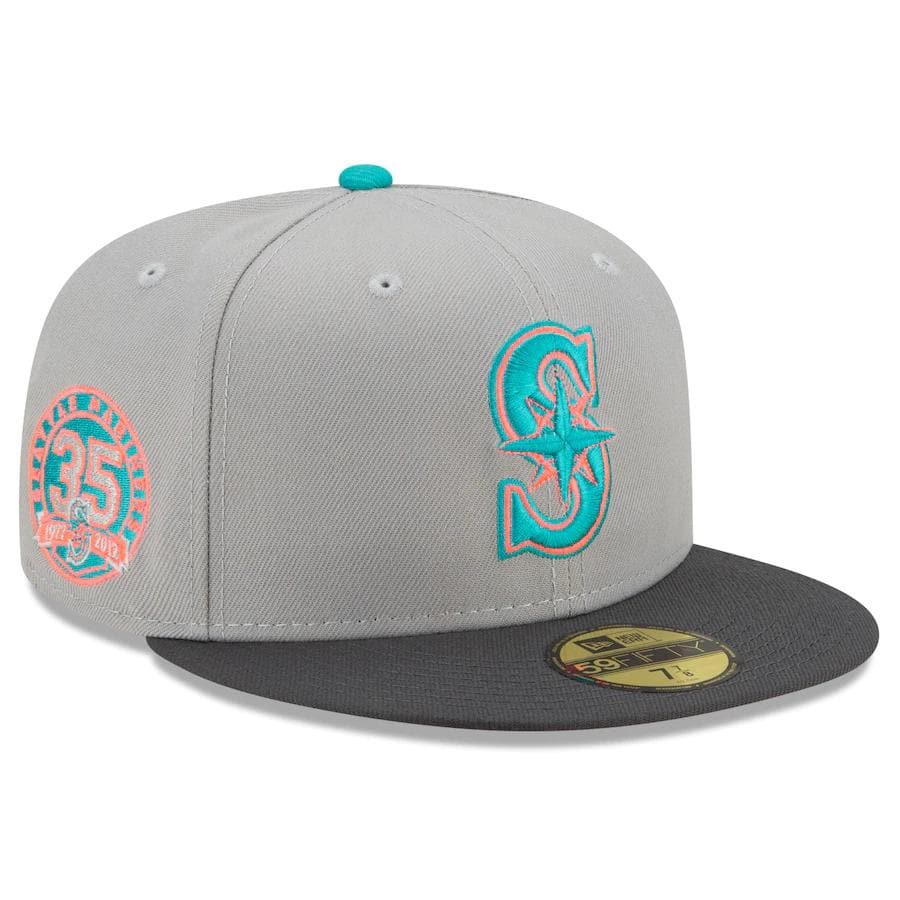 New Era Grey Seattle Mariners Hot Pink Undervisor 59FIFTY Fitted Hat
