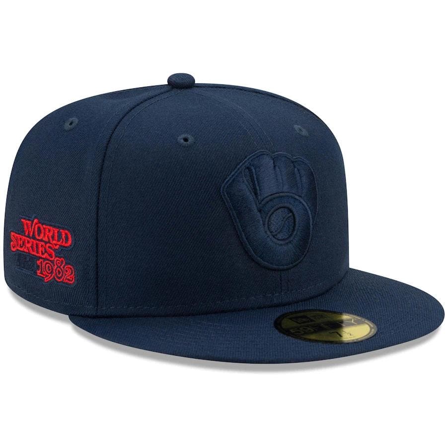New Era Milwaukee Brewers Navy Cooperstown Collection Oceanside Red Under Visor 59FIFTY Fitted Hat