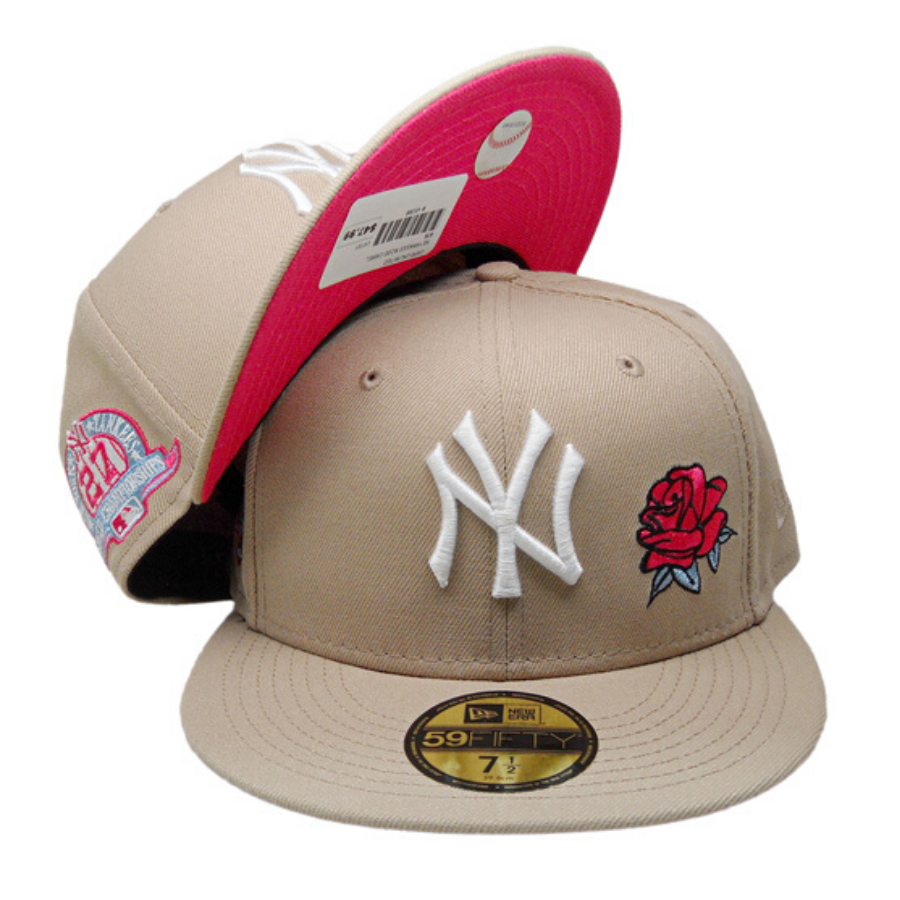 New Era New York Yankees Camel/Hot Pink Rose 27 World Championship 59FIFTY Fitted Hat