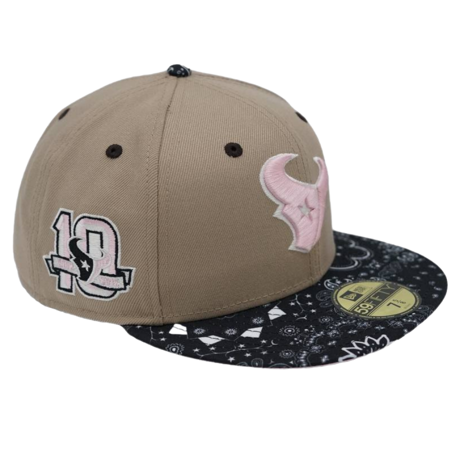 New Era x TBG Tan/Pink Houston Texans Navy Paisley Brim 59FIFTY Fitted Hat