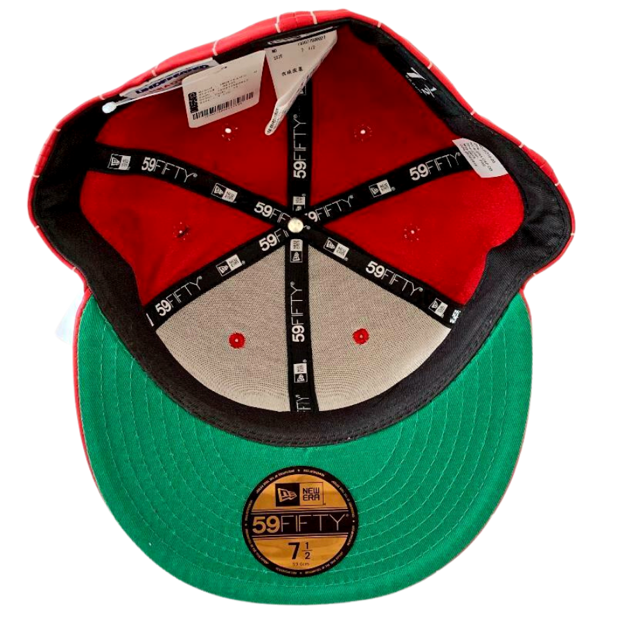 New Era x Undefeated Red Leather Pinstripe Kelly Green Undervisor 59FIFTY Fitted Hat