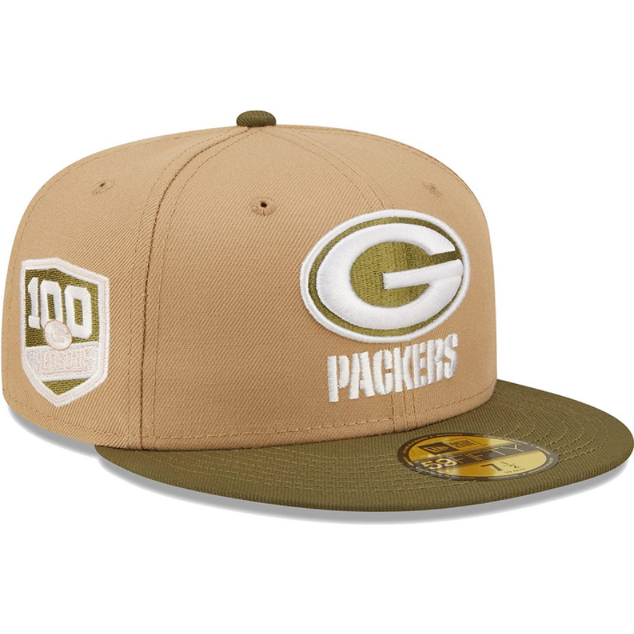 New Era Green Bay Packers 100th Anniversary Saguaro Tan/Olive 59FIFTY Fitted Hat