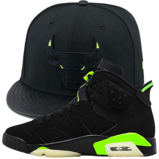 New Era Chicago Bulls Black/Lime Green Fitted Hat w/ Air Jordan 6 Retro 'Electric Green'