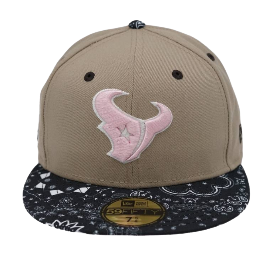 New Era x TBG Tan/Pink Houston Texans Navy Paisley Brim 59FIFTY Fitted Hat