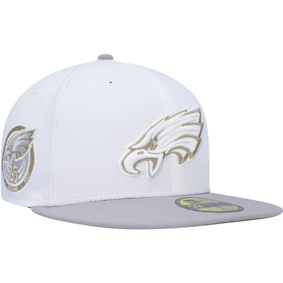 New Era White/Gray Philadelphia Eagles 75th Anniversary Gold Undervisor 59FIFTY Fitted Hat