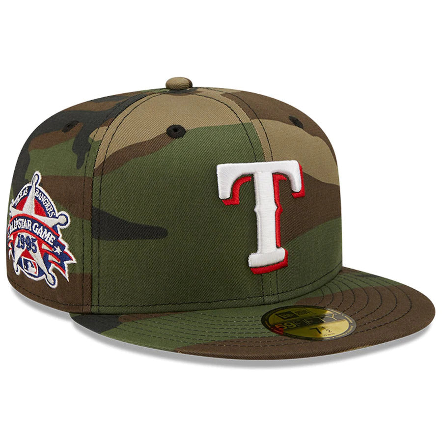 New Era Camo Texas Rangers 1995 MLB All-Star Game Patch Woodland Undervisor 59FIFTY Fitted Hat
