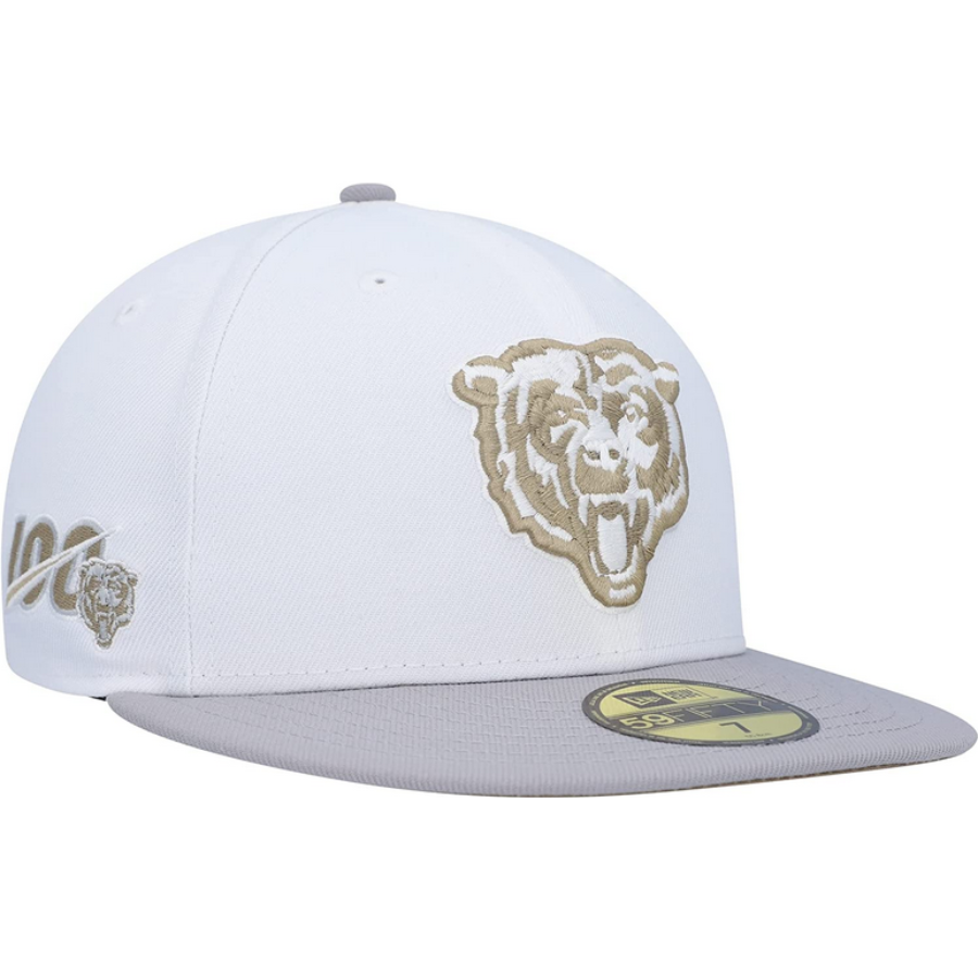 New Era White/Gray Chicago Bears 100th Anniversary Gold Undervisor 59FIFTY Fitted Hat