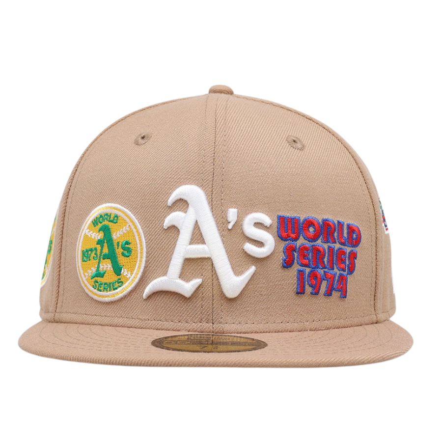 New Era Oakland Athletics 'World Series Multi Logo' Tumbleweed 2023 59FIFTY Fitted Hat