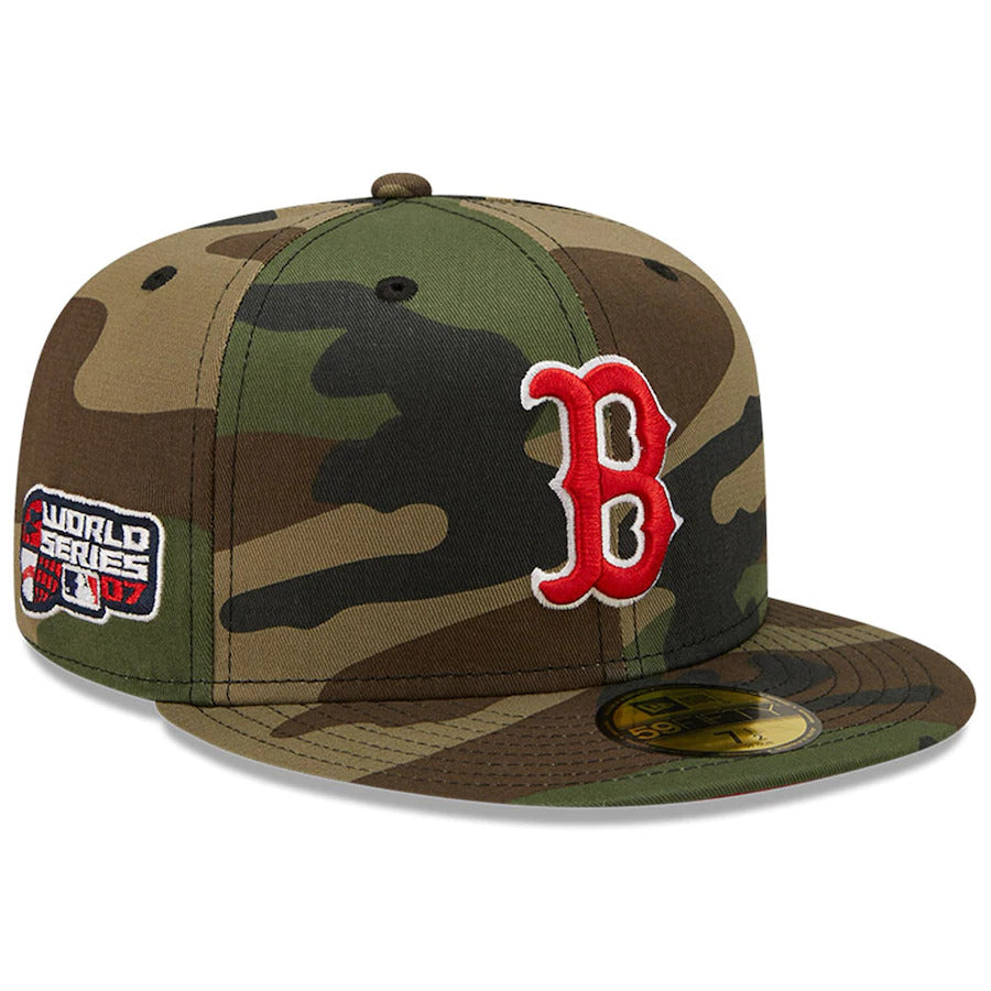 New Era Camo Boston Red Sox 2007 World Series Patch Woodland Undervisor 59FIFTY Fitted Hat