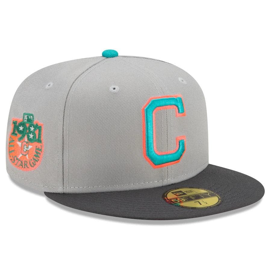 New Era Grey Cleveland Indians Hot Pink Undervisor 59FIFTY Fitted Hat
