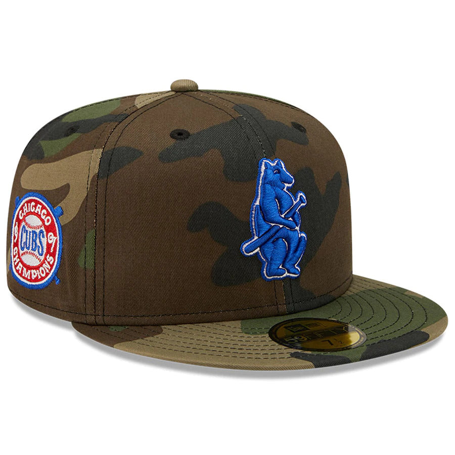 New Era Camo Chicago Cubs 1907 World Series Champions Patch Woodland Undervisor 59FIFTY Fitted Hat