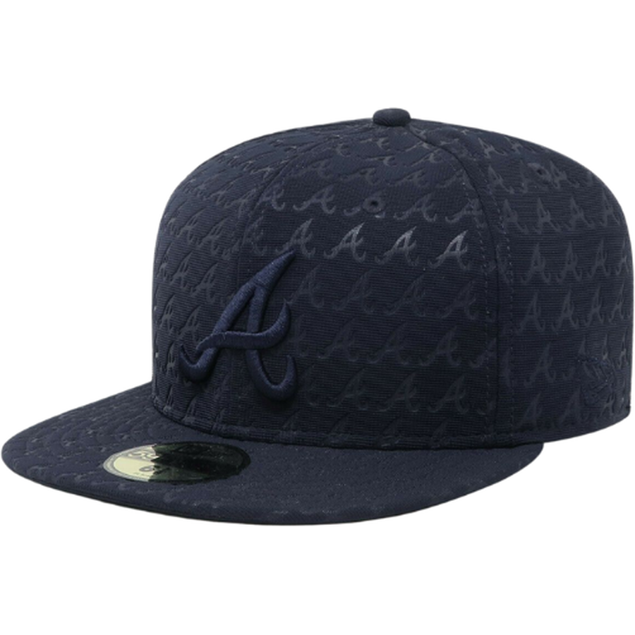 New Era Atlanta Braves Navy Blue All Over Logo Navy Undervisor 59FIFTY Fitted Hat