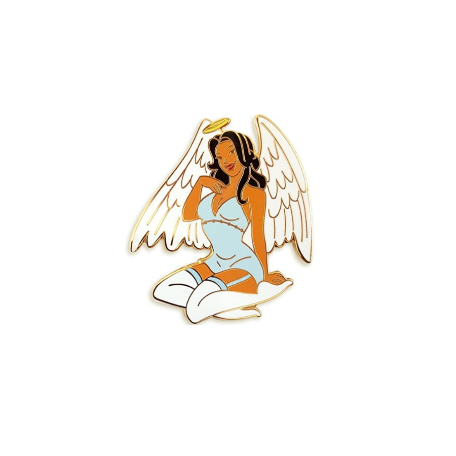 Brown Skin Angel Pin Up Girl Fitted Hat Pin