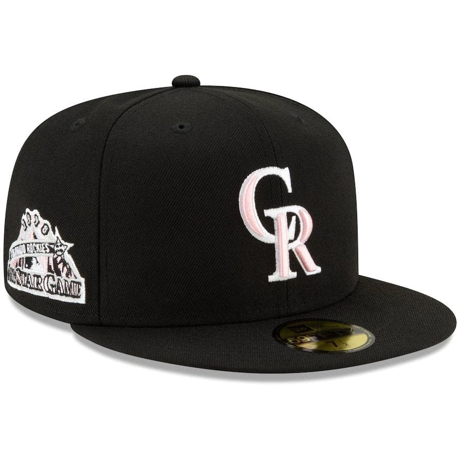New Era Colorado Rockies Black 1998 MLB All-Star Game Patch Pink Undervisor 59FIFTY Fitted Hat