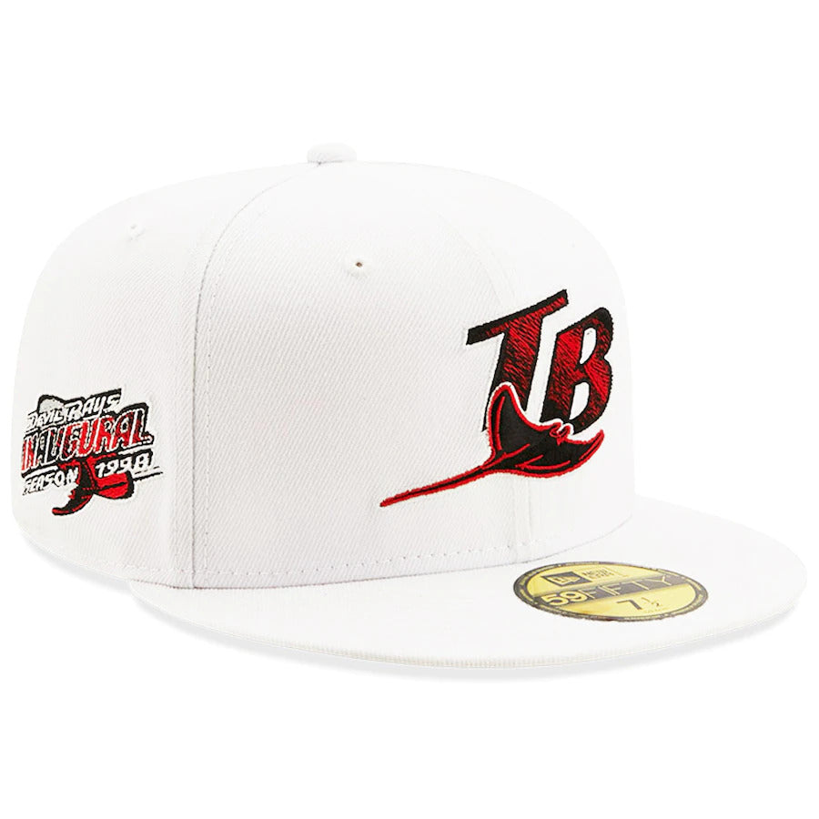 New Era White Tampa Bay Rays 1998 Inaugural Season Patch Red Undervisor 59FIFTY Fitted Hat
