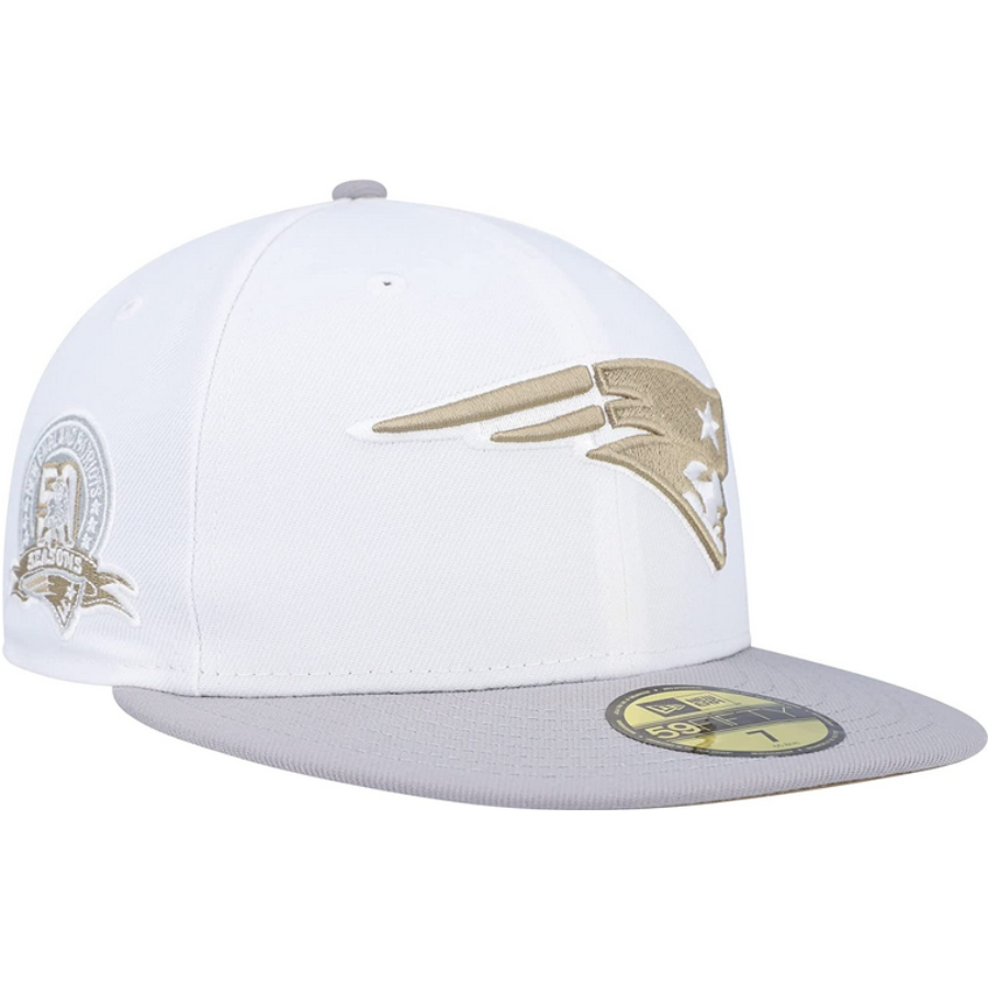 New Era White/Gray New England Patriots 50th Anniversary Gold Undervisor 59FIFTY Fitted Hat