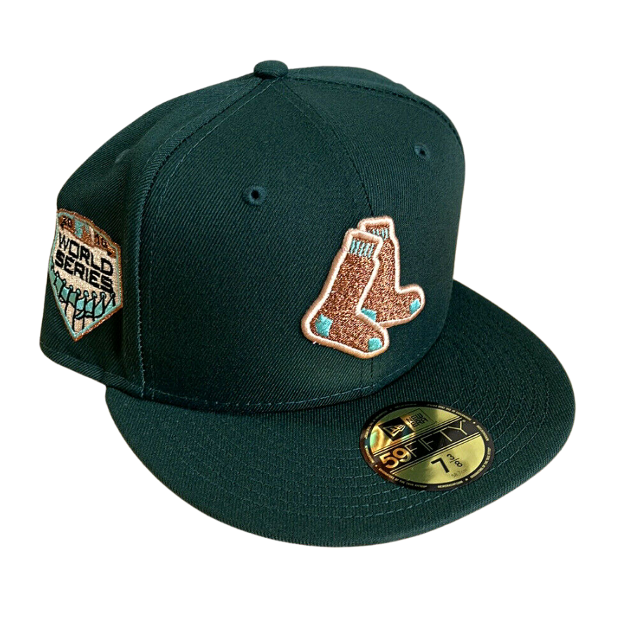 New Era Boston Red Sox Pine Green/Peach 2018 World Series Peach Undervisor 59FIFTY Fitted Hat
