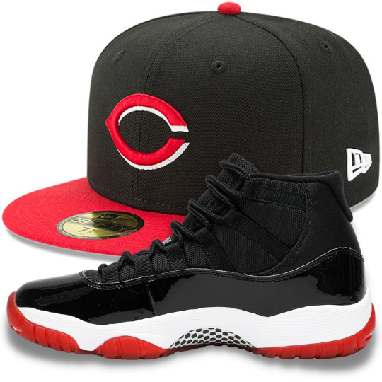 New Era Cincinnati Reds Fitted Hat w/ Air Jordan 11 Retro "Bred" Matching Sneakers