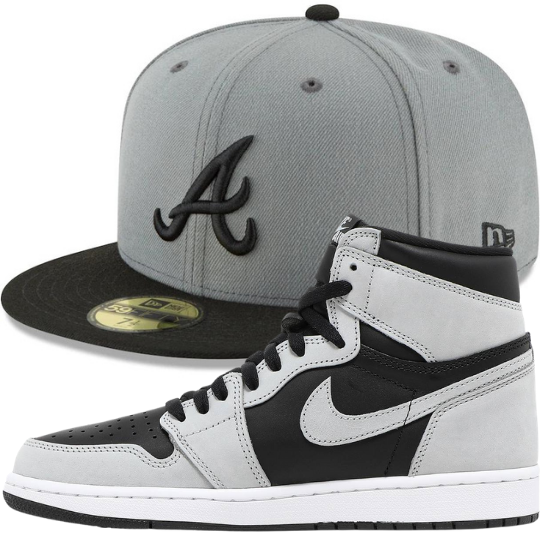 New Era Atlanta Braves Gray & Black Fitted Hat w/ Air Jordan 1 Retro High OG 'Shadow 2.0'