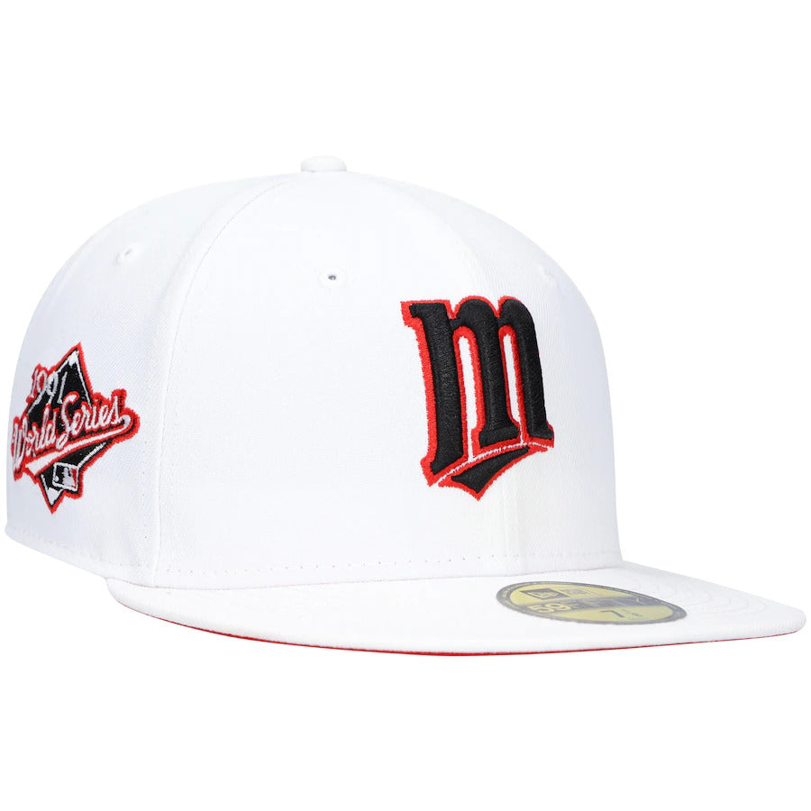 New Era White Minnesota Twins 1991 World Series Patch Red Undervisor 59FIFTY Fitted Hat