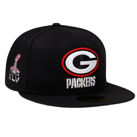 New Era Green Bay Packers Super Bowl XLV Black & Red 59FIFTY Fitted Hat