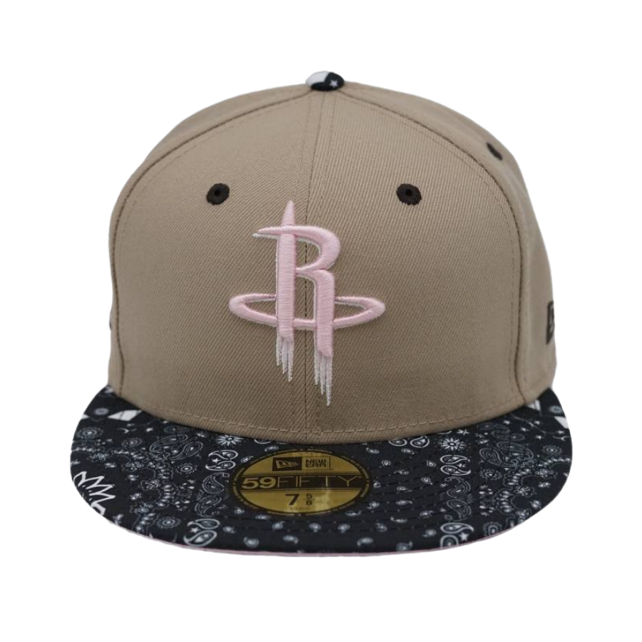 New Era x TBG Tan/Pink Houston Rockets Navy Paisley Brim 59FIFTY Fitted Hat
