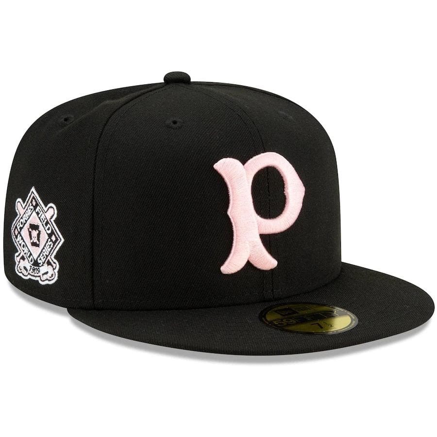 New Era Pittsburgh Pirates Black 1909 World Series Champions Pink Undervisor 59FIFTY Fitted Hat
