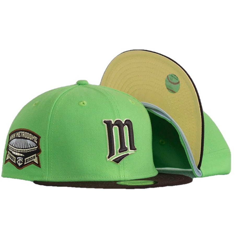 New Era Minnesota Twins Lime Green HHH Metrodome Soft Yellow Undervisor 59FIFTY Fitted Cap