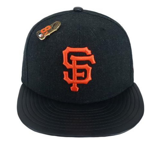 New Era San Francisco Giants Navy Blue Denim Leather Brim 59FIFTY Fitted Hat