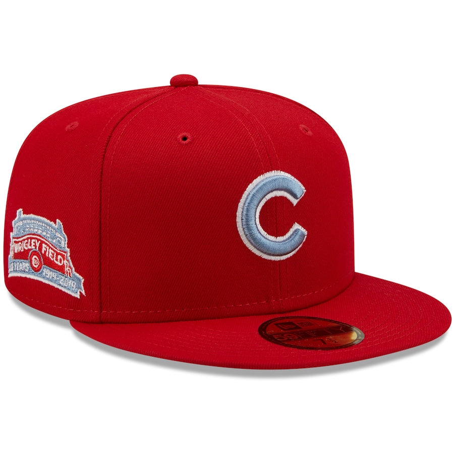 New Era Chicago Cubs Scarlet Red 100 Years at Wrigley Field Blue Undervisor Team 59FIFTY Fitted Hat