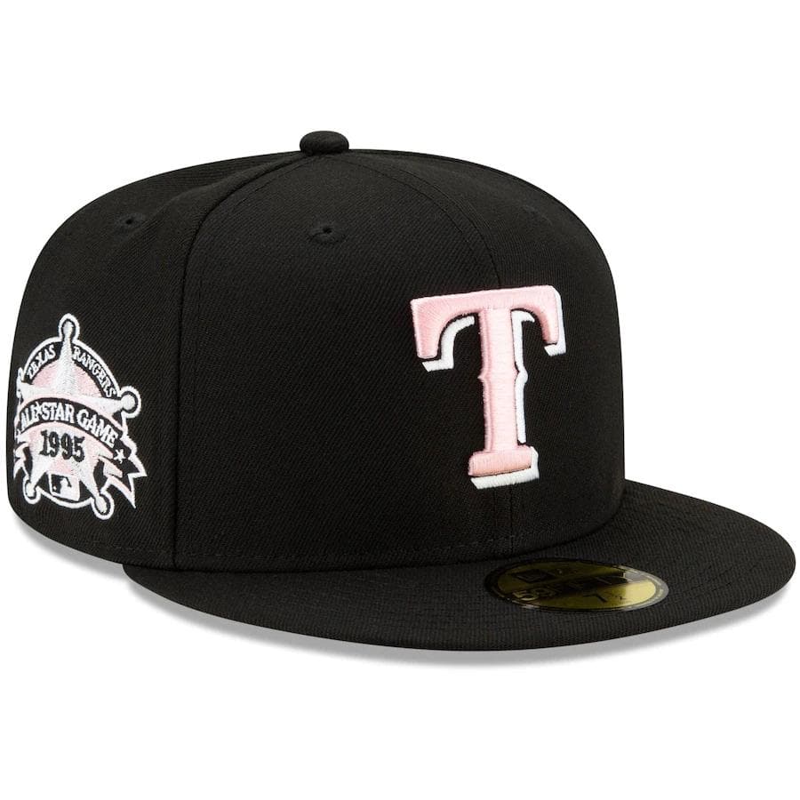 New Era Texas Rangers Black 1995 MLB All-Star Game Patch Pink Undervisor 59FIFTY Fitted Hat