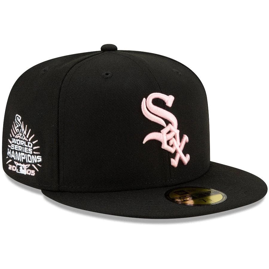 New Era Chicago White Sox Black 2005 World Series Champions Pink Undervisor 59FIFTY Fitted Hat