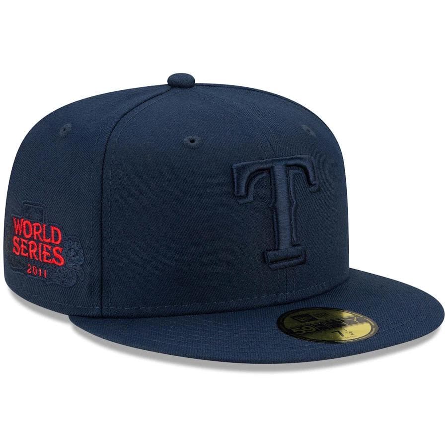 New Era Texas Rangers Navy Cooperstown Collection Oceanside Red Under Visor 59FIFTY Fitted Hat