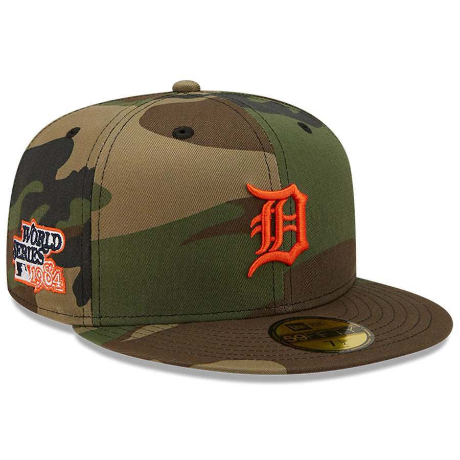 New Era Camo Detroit Tigers 1984 World Series Patch Woodland Undervisor 59FIFTY Fitted Hat