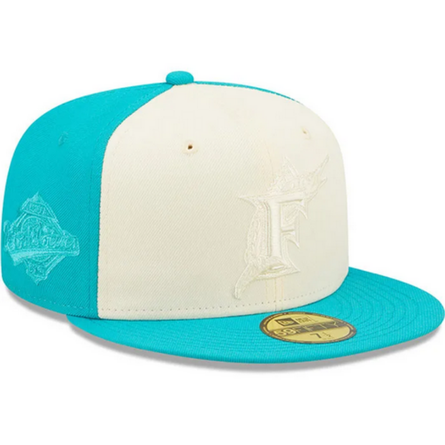 New Era Florida Marlins Mens Teal Tonal 2 Tone 59FIFTY Fitted Hat