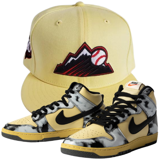 Soft Yellow Colorado Rockies Fitted Hat w/ Nike Dunk High 1985 "Acid Wash"
