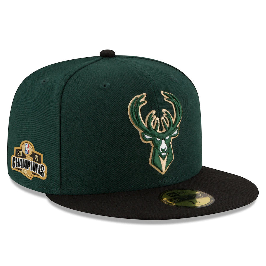 New Era Milwaukee Bucks 2021 NBA Finals Champions Sidepatch Two-Tone 59FIFTY Fitted Hat