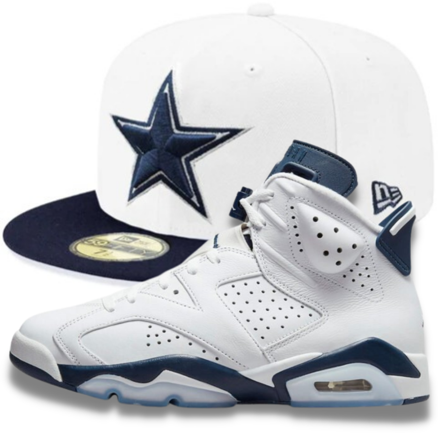 New Era Dallas Cowboys White Fitted Hat w/ Jordan 6 Retro Midnight Navy