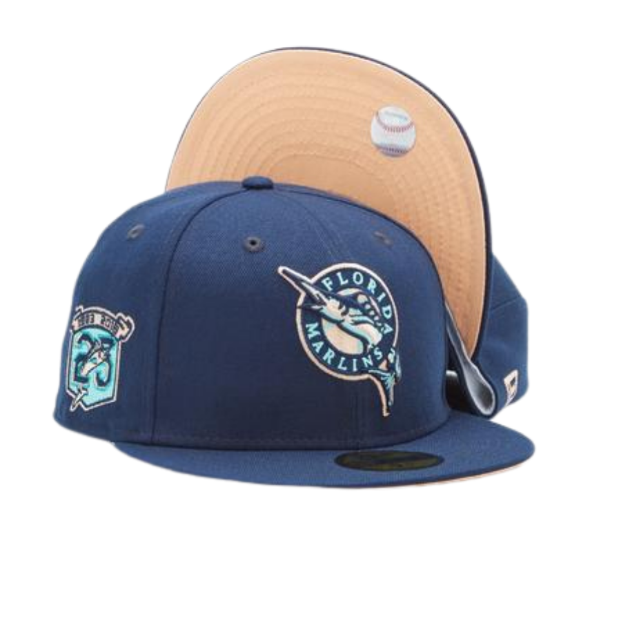 New Era Florida Marlins "Cobbler" Pack Peach Under Brim 59FIFTY Fitted Hat
