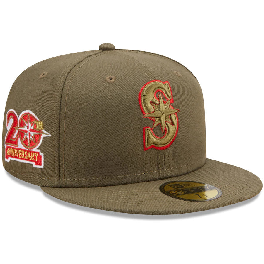 New Era Seattle Mariners Olive 20th Anniversary Scarlet Undervisor 59FIFTY Fitted Hat
